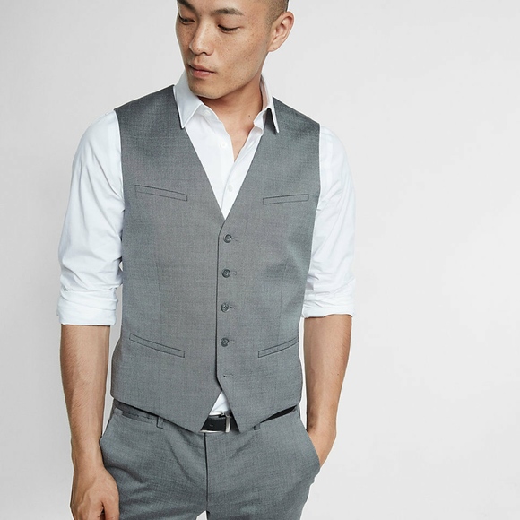 New nwt XXL EXPRESS Gray WOOL Blend Oxford SUIT VEST men's wedding prom stretch - Picture 1 of 5